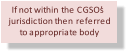If not within the CGSO�s  jurisdiction then referred  to appropriate body