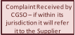 Complaint Received by  CGSO  � if within its  jurisdiction it will refer  it to the Supplier